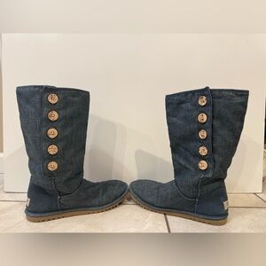 UGG Australia women 8 Lo Pro mid-calf boots Blue Denim button leather sheepskin